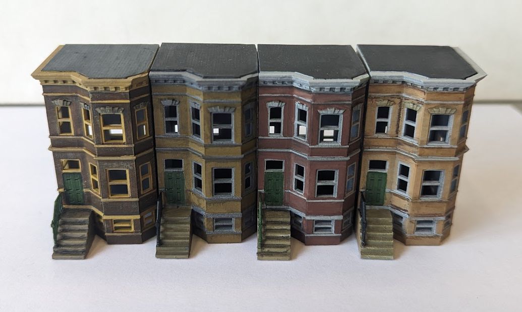 A set of 2 Middle piece (no side-windows) Brownstone style townhouses.